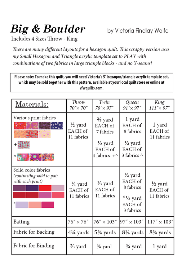 *NEW* Big & Boulder Quilt Pattern & Templates Victoria Findlay Wolfe