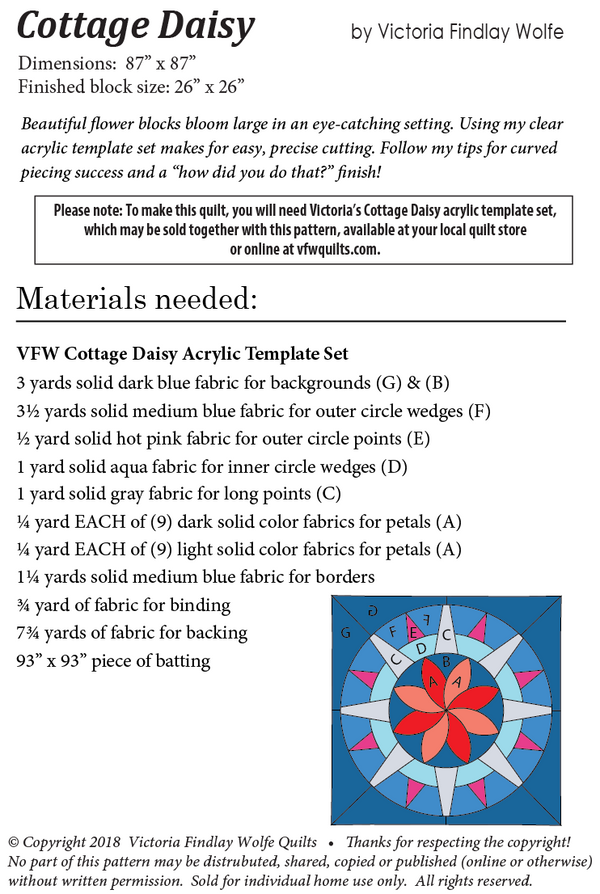 The Daisy Quilt Pattern & Acrylic Template Set The Daisy Quilt Pattern & Acrylic Template Set
