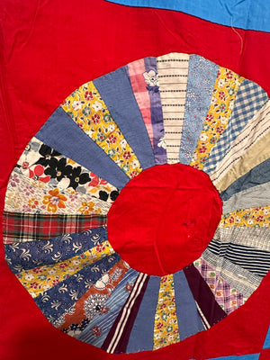 Blue & Red circle Vintage quilt top