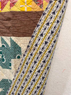 brown yellow "cutter" quilt- Vintage quilt