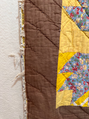 brown yellow "cutter" quilt- Vintage quilt