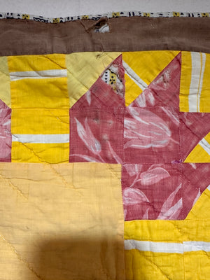 brown yellow "cutter" quilt- Vintage quilt