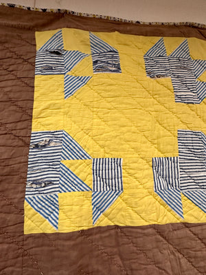 brown yellow "cutter" quilt- Vintage quilt