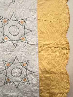 Embroidered Yellow Scallop Quilt