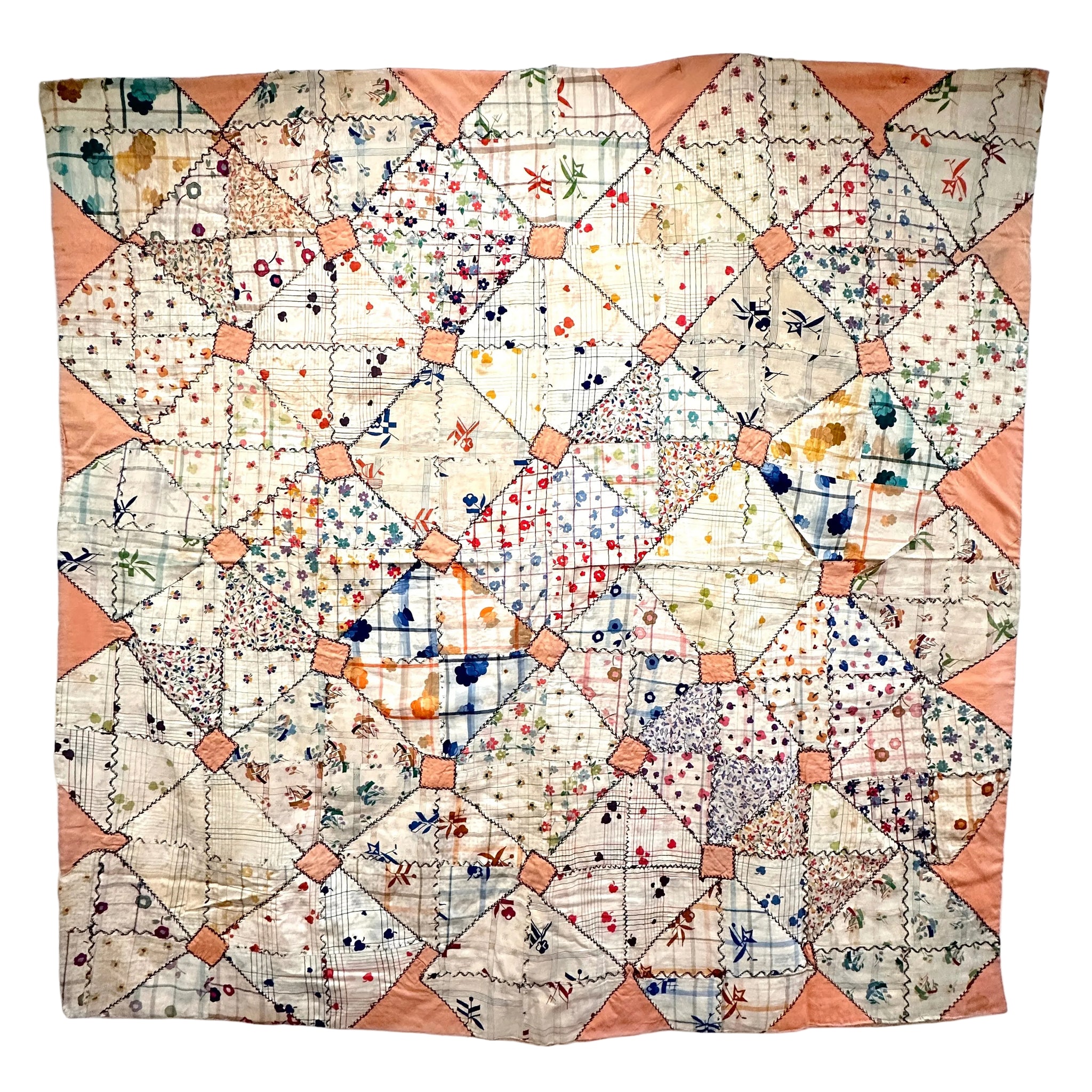 Vintage unique silk hand stitched quilt