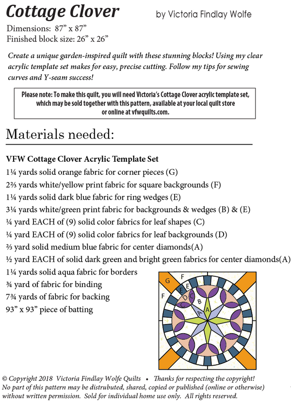 *New* Cottage Clover Pattern and Template Set - Victoria Findlay Wolfe ...