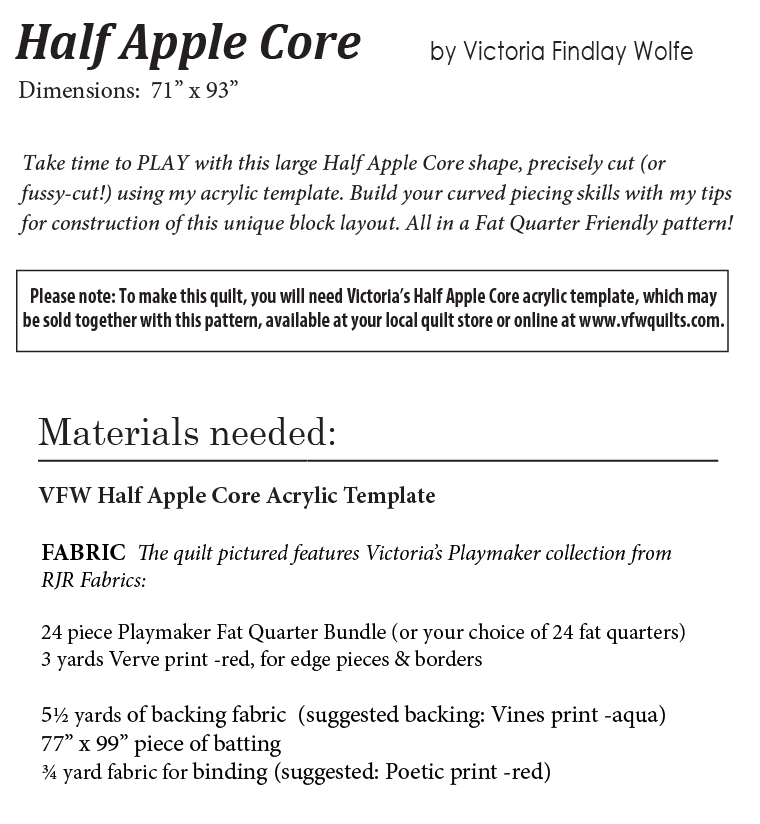 half-apple-core-pattern-and-template-victoria-findlay-wolfe-quilts for Free Printable Apple Core Quilt Template Half Apple Core Pattern and Template - Victoria Findlay Wolfe Quilts for Free Printable Apple Core Quilt Template