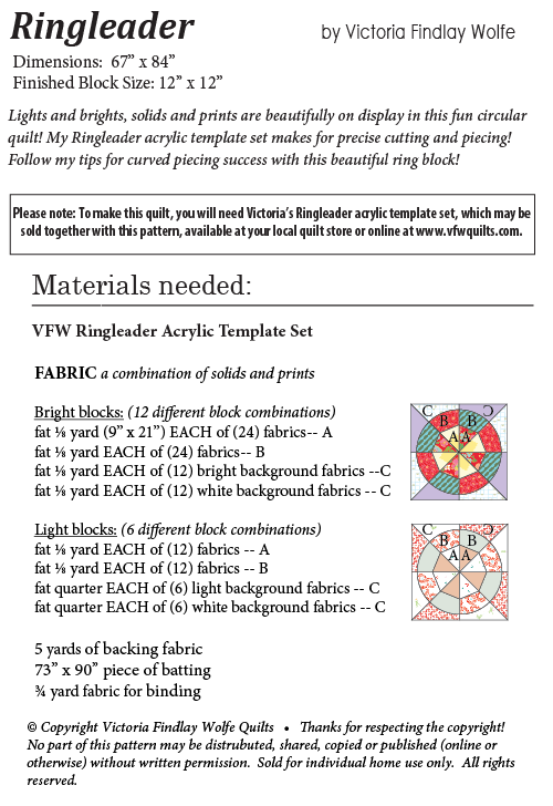 Ringleader Pattern *Instructions Only* - Victoria Findlay Wolfe Quilts