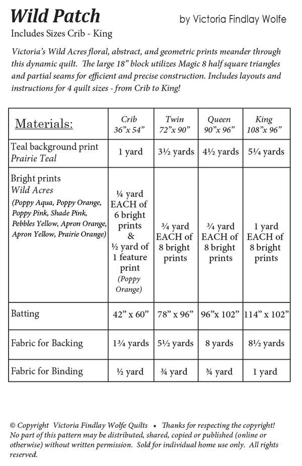Wild Patch Quilt: Pattern - Victoria Findlay Wolfe Quilts